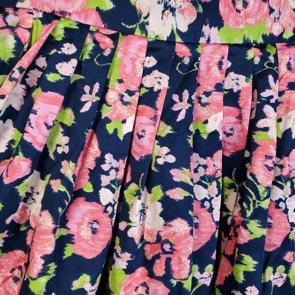 Brooks Brothers Women's Floral Pleated Midi Skirt Size 2 Navy Pink Green 100% Co - Picture 3 of 10